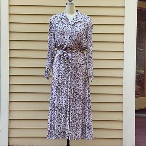 ANTHROPOLOGIE CLOTH & STONE Maxi Shirtdress Pink Leopard Print Size Large NWT